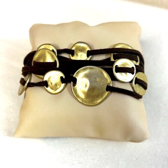 Jones New York brown and gold tone bracelet with multiple leather strands - Picture 1 of 5